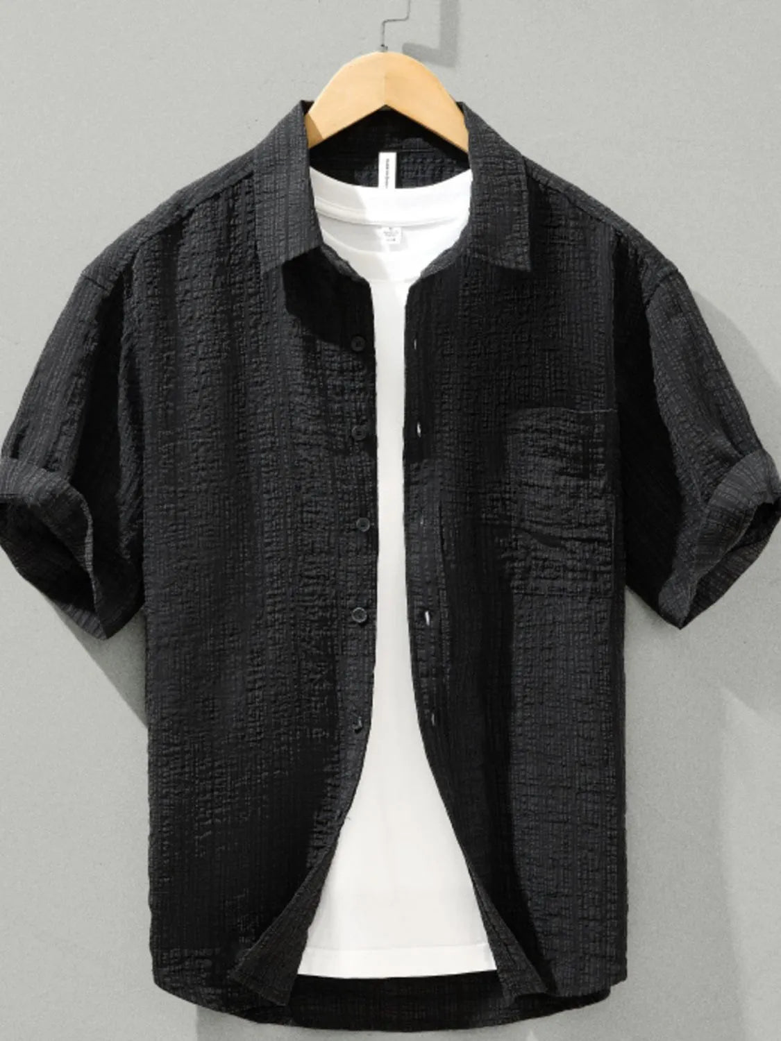 Men's Plus Size Textured Short Sleeve Casual Shirt - Farnelli