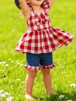 Children's Gingham Bowknot Ruffle Trim Top and Shorts Set - Farnelli