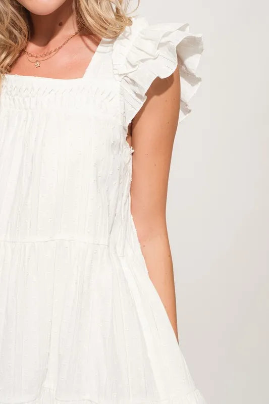 And The Why Origami Pleating Ruffled Sleeve Tiered Dress - Farnelli