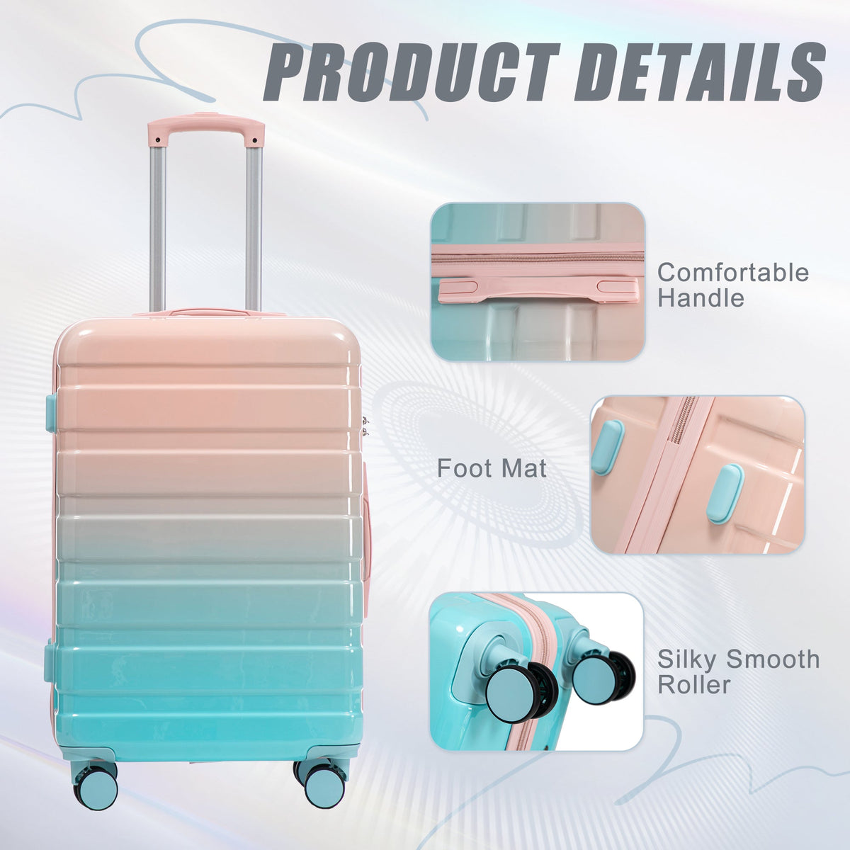 HouseOfZazla gradient color hard case luggage 3-piece set with spinner wheels