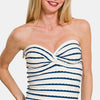 Zenana Twisted Sweetheart Neck Striped Tube Top - Peacock  Blue