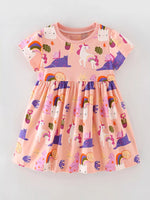 Children's Unicorn Print Casual Short Sleeve Dress - Farnelli