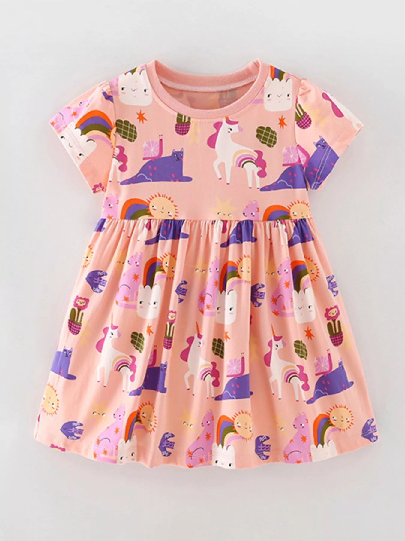 Children's Unicorn Print Casual Short Sleeve Dress - Farnelli