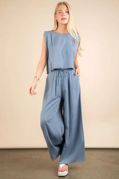 VERY J Solid Woven Top & Pants Set - Farnelli