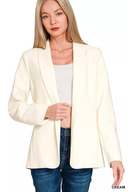 Zenana Woven Long Sleeve Blazer With Lining - Farnelli