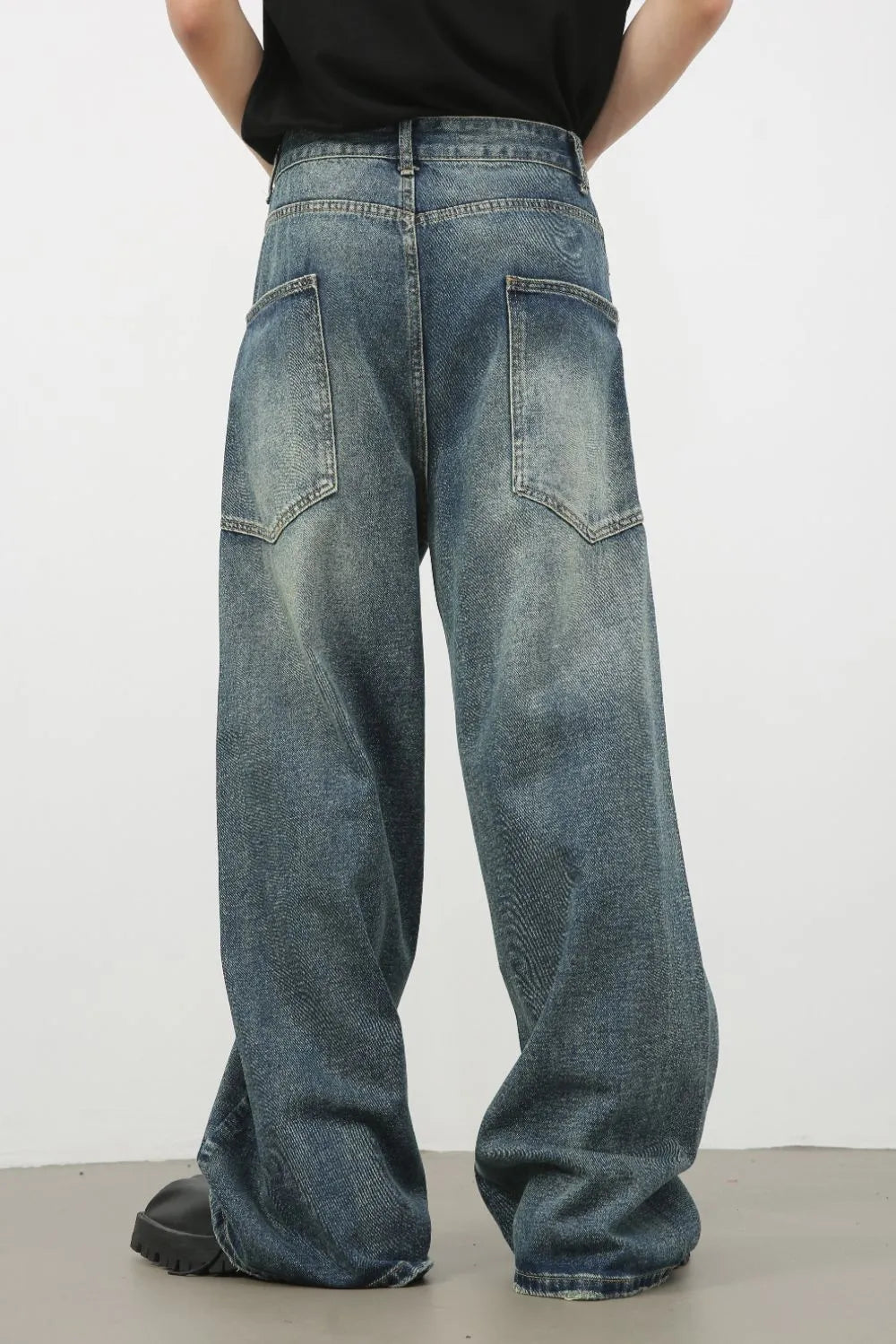 Men's Distressed Detail Wide Leg Jeans - Farnelli