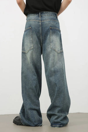 Men's Distressed Detail Wide Leg Jeans - Farnelli