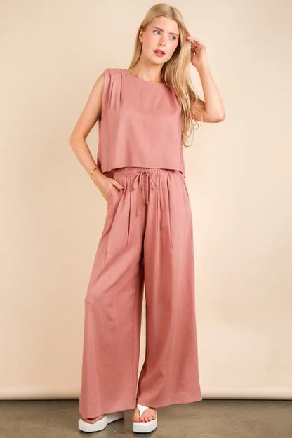 VERY J Solid Woven Top & Pants Set - Farnelli