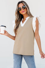 Serena Contrast V Neck Ruffled Textured Knit Top - Farnelli