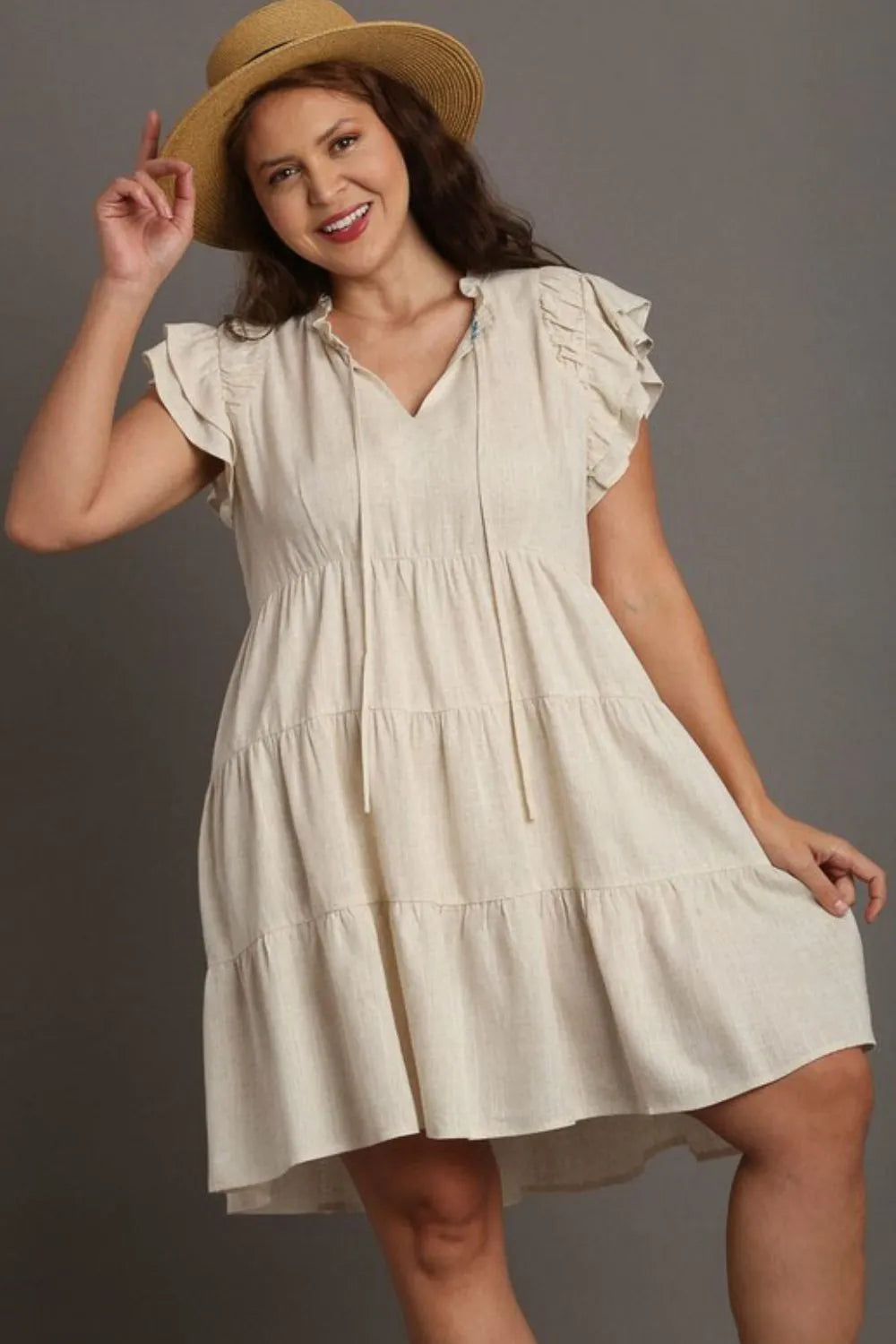 Umgee Full Size Linen A-line Tiered Mini Dress Plus Size - Farnelli