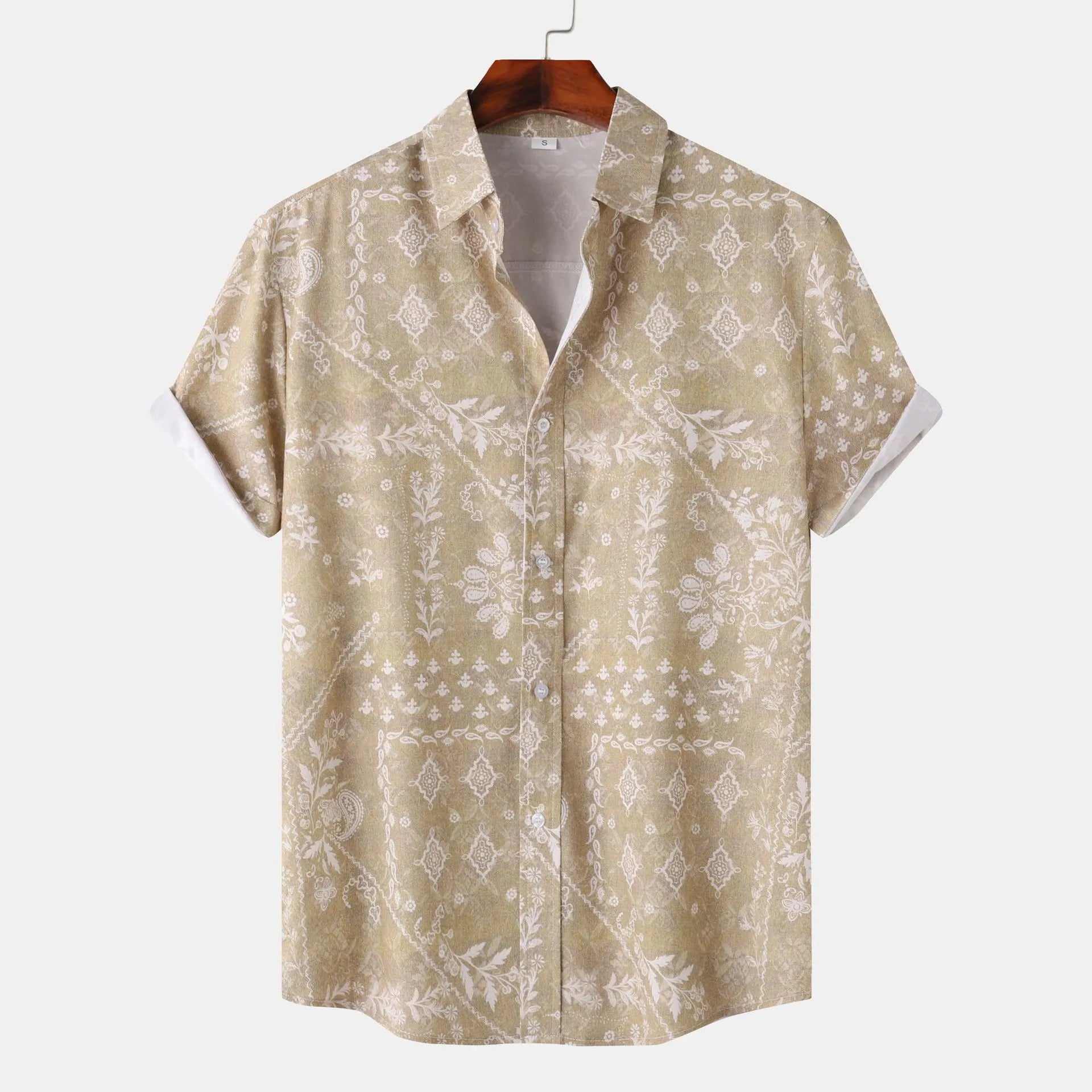Men's Printed Short Sleeve Button-Up Shirt - Farnelli