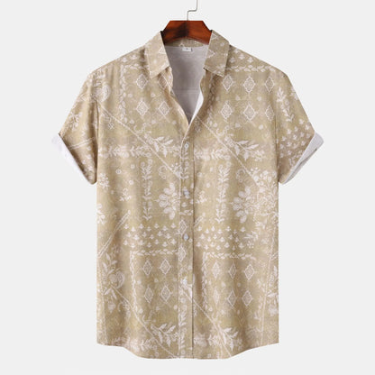 Men's Printed Short Sleeve Button-Up Shirt - Farnelli