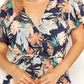 Honey Botanical Print Surplice Neck Tie Waist Romper - Farnelli