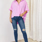 Zenana Texture Button Up Short Sleeve High-Low Shirt - Farnelli