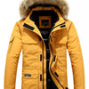 Men's Plus Size Fur Hooded Warm Winter Parka Coat - Yellow