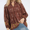 Umgee Floral Boho Peasant Blouse - ROSEWOOD