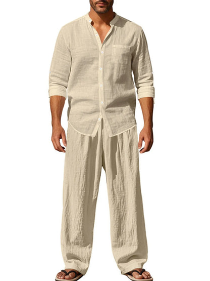 Men's Full Size Button Up Shirt and Pants Set Plus Size - Farnelli