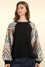 VERY J Printed Long Sleeve Round Neck Knit Top - Farnelli