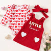 Children's Heart Print Bodysuit and Dress Outfit Set with Headband - Scarlet
