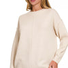 Zenana Melange Front Seam Round-Neck Sweater - SAND BEIGE