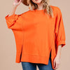 Ces Femme Side Slit Drop Shoulder Puff Sleeve Sweatshirt - Orange