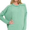 Zenana Exposed Seam Long Sleeve Corded Rib Knit Top - LT JADE