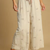 Umgee Full Size Lace Drawstring Embroidered Bow Wide Leg Pants Plus Size - OATMEAL