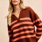 BiBi Striped Sweater Top with Collar Stitched Details - Farnelli