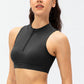 Full Size Cropped Cutout Back Zipper Front Active Tank Top - Farnelli