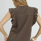 Umgee Linen Ruffle Sleeve Button-Down Shirt - Farnelli