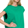 Zenana French Terry Round Neck Cap Sleeve T-Shirt - K GREEN