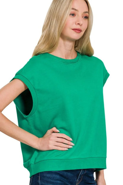 Zenana French Terry Round Neck Cap Sleeve T-Shirt - Farnelli