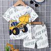 Children's Round Neck Cartoon Graphic T-Shirt and Shorts Set - White