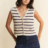 Davi & Dani Sleeveless Cropped Striped Sweater Knit Vest Top - WHITE