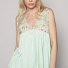 POL Lace Detail Frill Floral V-Neck Sleeveless Top - Lime Cream