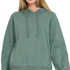 Zenana Drawstring Relaxed Fit Fleece Hoodie - ASH JADE
