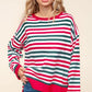 Haptics Full Size Striped Contrast Side Slit Knit Top - Farnelli
