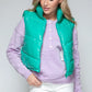 Snobbish Zip Up Turtleneck Shiny Quilted Vest - Farnelli