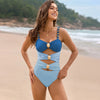 Color Block Sweetheart Neck One-Piece Swimwear - Royal Blue