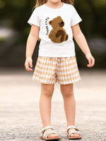 Children's Bear Graphic Tee & Diamond Pattern Shorts Set - Farnelli