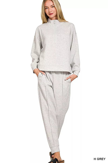 Zenana Scuba Half Zip Pullover and Jogger Set - Farnelli