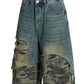 Men's Distressed Camo Patchwork Denim Shorts - Farnelli