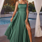Ladivine B8402 Long Square Neck Pockets Satin A-Line Gown