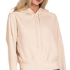 Zenana Drawstring Scuba Hoodie - H BEIGE
