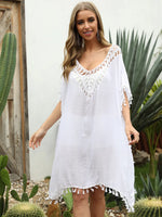 Tassel Cutout Half Sleeve Cover-Up - Farnelli