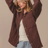 BiBi Quilted Wrinkle Gauze Long Sleeve Shacket - MOCHA