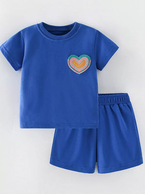 Children's Heart Round Neck Tee and Shorts Set - Farnelli