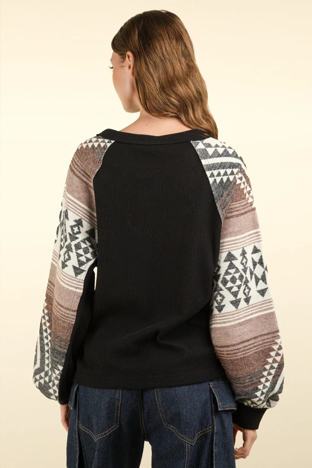 VERY J Printed Long Sleeve Round Neck Knit Top - Farnelli