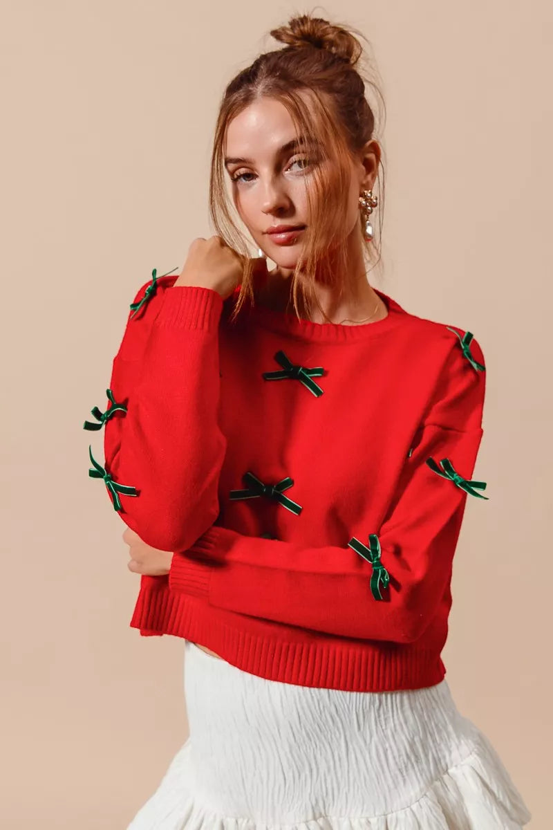 SO ME Ribbon Bow Applique Sweater - Farnelli