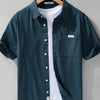 Men's Plus Size Short Sleeve Button-Up Shirt - Blue And Green Bar